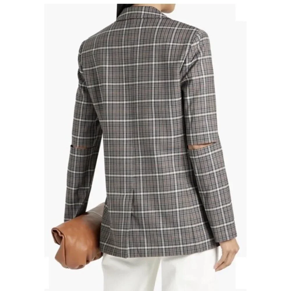 Tibi Blazer Womens 0 Gabe Check Cutout Menwear Wool Oversized Career Workwear - Picture 2 of 14